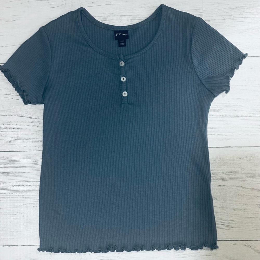 Art Class Ribbed Henley Top Girls Size Large 10/12 Blue Ruffle Trim - Picture 5 of 5